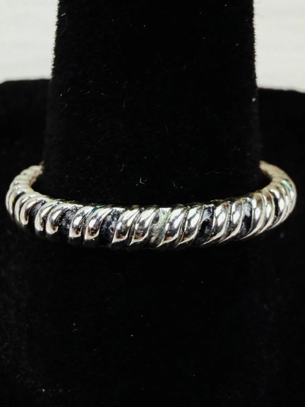 Silvertone Black Textured stacking ring size 9